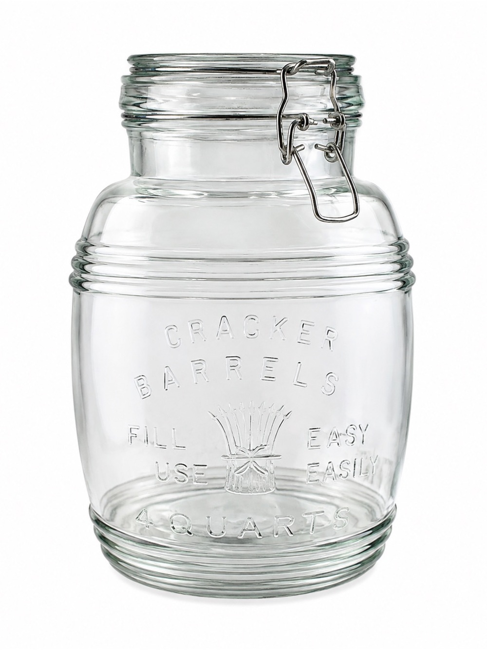 Cracker Barrel Clear Glass Jar with Metal Clamp Lid